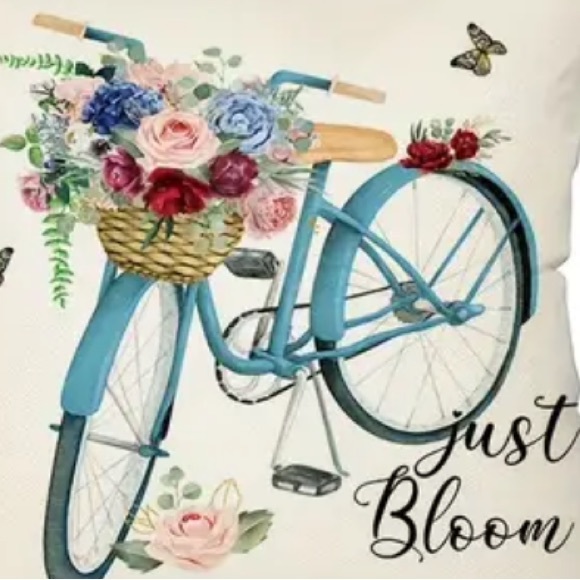 NIP Pillow cover. 18” x 18”  Zipper open/close 1/pc “Just Bloom “ Blue Bicycle - Picture 3 of 3